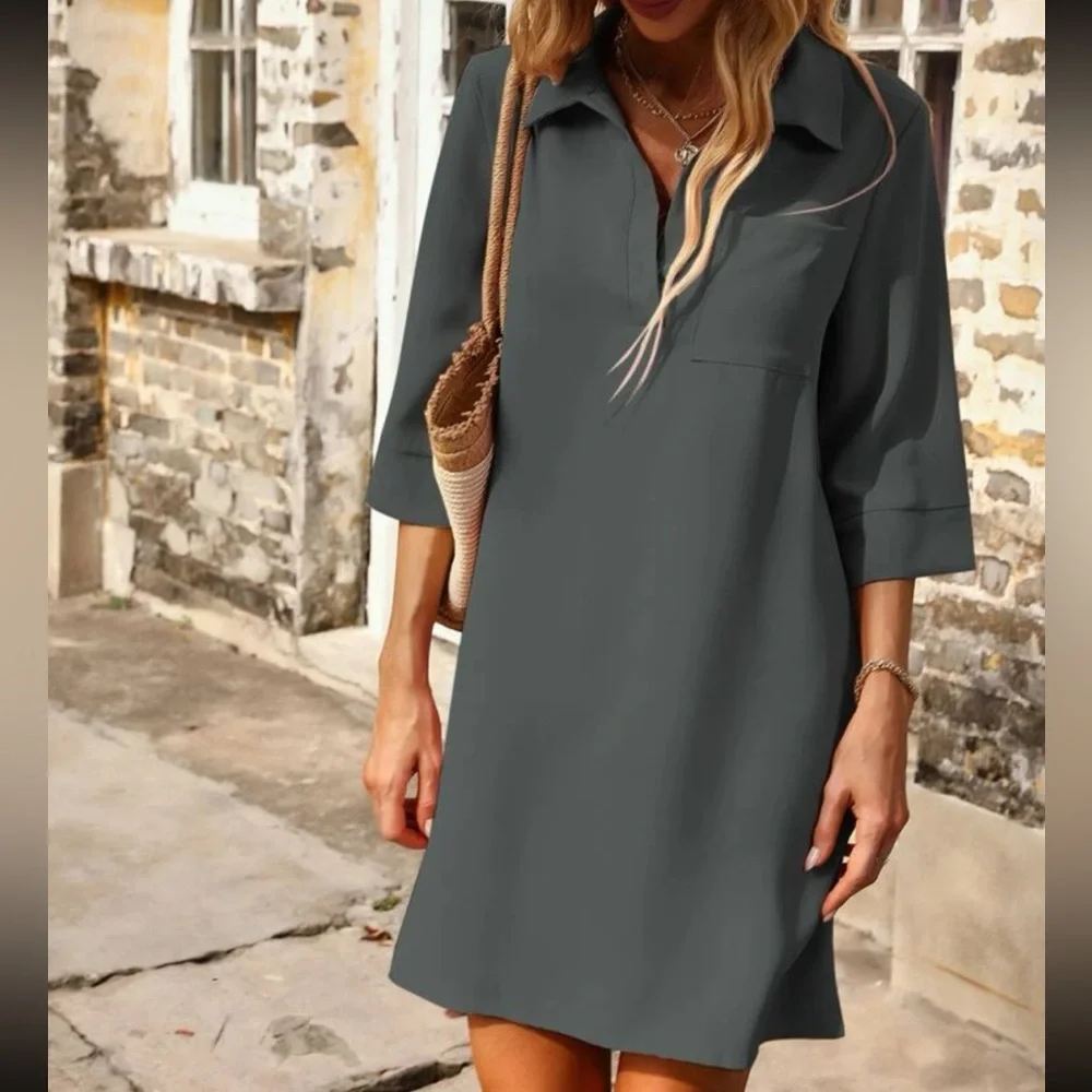 Luxe patched pocket tunic dress